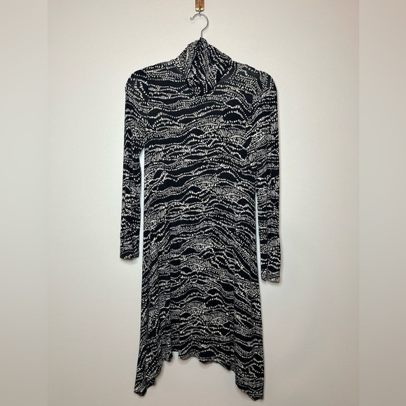 Anthropologie Maeve Black White Print Turtleneck Dress - Picture 3 of 8